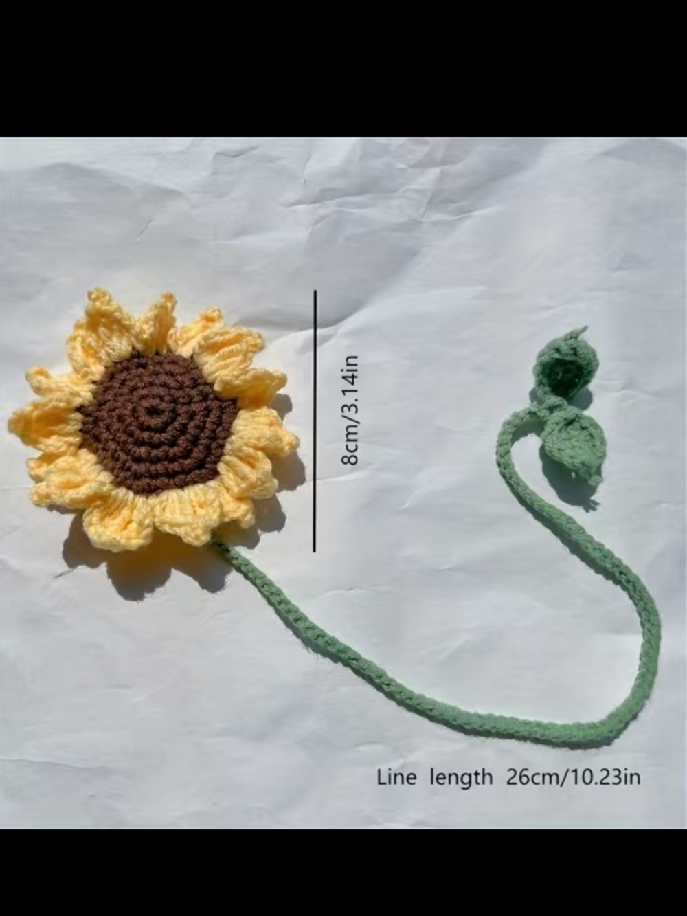 Crocheted Sunflower Bookmark - Yellow & Brown with Green Stem 🌻 - Picture 3 of 8
